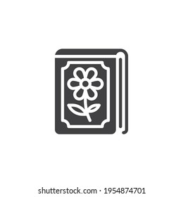 Flowers book vector icon. filled flat sign for mobile concept and web design. Book with flower glyph icon. Symbol, logo illustration. Vector graphics