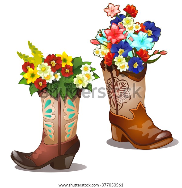 Flowers Boots Isolated On White Background Stock Vector (Royalty Free