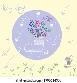 flowers in boots on a rainy day