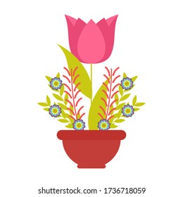 Flowers boquet in a pot plant - Vector illlustration