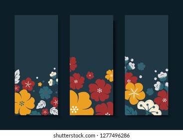 Flowers border rectangle card template vector