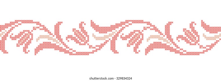 Flowers. Border. Vector seamless pattern. Element embroidery.