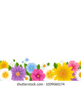 Flowers Border White Background With Gradient Mesh, Vector Illustration