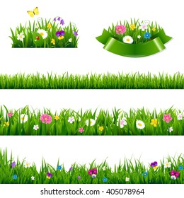 Flowers Borders Big Set With Gradient Mesh, Vector Illustration