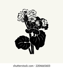 Flores, ilustración de Botánica. Tinta negra, línea, estilo doodle. 