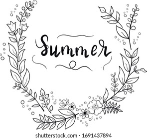 Flowers, botanical, lettering vector isolated illustration on white background. Concept for logo, cards, print