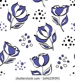 Flowers, botanical vector seamless pattern on white background. Concept for wallpaper, wrapping paper, cards 