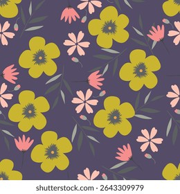 Buquê de flores, flor e folhagem de botões e flora, biodiversidade botânica. Flores silvestres em composição florista, cartão de saudação ou presente, primavera ou verão florescente temporada