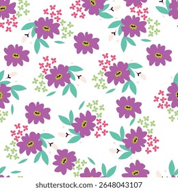 Buquê de flores, flor e folhagem de botões e flora, biodiversidade botânica. Flores silvestres em composição florista, cartão de saudação ou presente, primavera ou verão florescente temporada