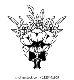 flowers bouquet with bow decorative icon