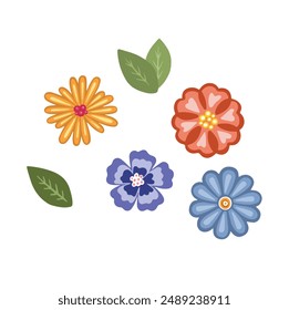 flowers for bouquet color set, vector illustration