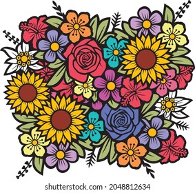 Flowers bouquet color vector illustration