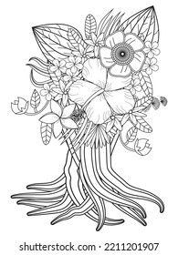 Flowers bouquet coloring book page. Isolated on white background. Doodle drawing anti-stress coloring books page for adults or children. Flat Vector Illustration