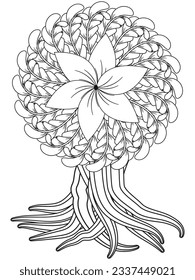 Flowers bouquet coloring book page. Isolated on white background. Doodle drawing anti-stress coloring books page for adults or children. Flat Vector Illustration