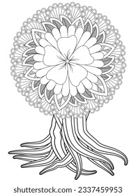 Flowers bouquet coloring book page. Isolated on white background. Doodle drawing anti-stress coloring books page for adults or children. Flat Vector Illustration