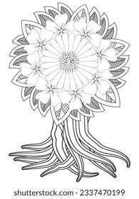 Flowers bouquet coloring book page. Isolated on white background. Doodle drawing anti-stress coloring books page for adults or children. Flat Vector Illustration