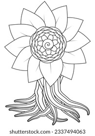 Flowers bouquet coloring book page. Isolated on white background. Doodle drawing anti-stress coloring books page for adults or children. Flat Vector Illustration