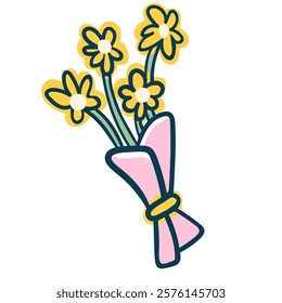 flowers bouquet in doodle style in vector. Element for poster sticker design logo decoration prints