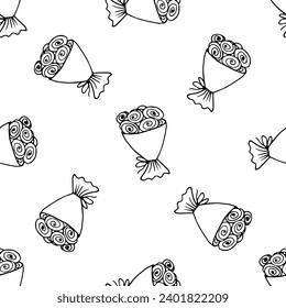 Flowers bouquet doodle vector seamless pattern on white background