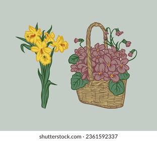 Vector de dibujo a mano de ramo de flores