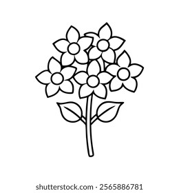 Flowers bouquet icon,Drawing of flower botany,Botanical lines art flower,Minimalist contour drawing of flower.Hand drawn sketch of flower with leaves.