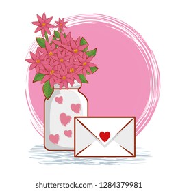 flowers bouquet inside vase with love card