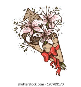 Flowers bouquet isolated on white. Vector sketch element for holiday design