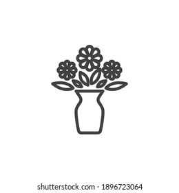 Flowers bouquet line icon. linear style sign for mobile concept and web design. Flowers in vase outline vector icon. Symbol, logo illustration. Vector graphics