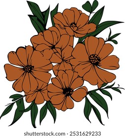 Flowers bouquet - Flowers outline, silhouette, design, logo, art, for cricut