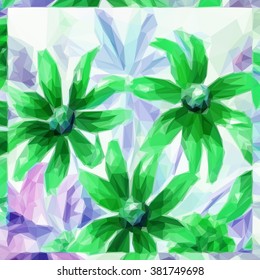 Flowers Bouquet, Polygonal Low Poly Colorful Pattern. Vector