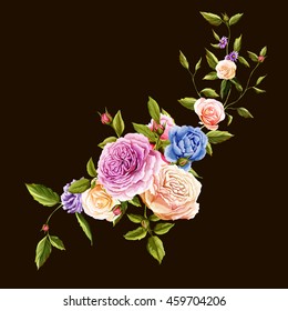 Flowers. Bouquet of roses and peony. Hand drawn flowers. Vector - stock.