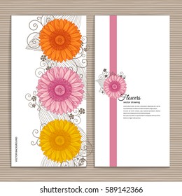 Flowers bouquet - Summer background with Gerbera. Hand drawn vector illustration. 