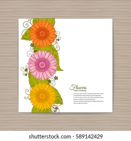 Flowers bouquet - Summer background with Gerbera. Hand drawn vector illustration. 