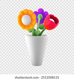 flowers bouquet with a sunflower and a tulip 3d style isolated vector special for love themes and valentine's day