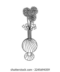 Flowers bouquet in vase linear drawing. Floral sketch collection 