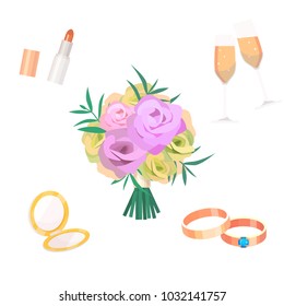 Flowers bouquet vector wedding bride accessoriesvfashion style bridal hand drawn foliage flat style greeting holidays illustration