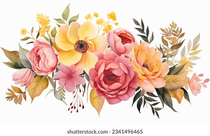 Flowers bouquet watercolor paint vector illustration