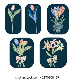 Flowers and bouquets in grunge style. Tags