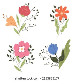 Flowers bouquets isolated set concept. Vector flat cartoon graphic design illustration