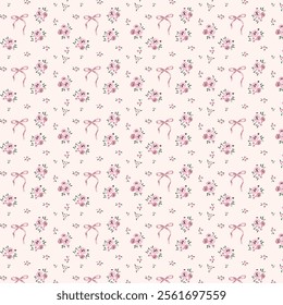 flowers with bow and flower seamless pattern , vector illustration