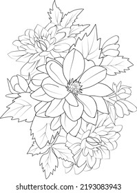 Flowers branch of dahlia flower Hand drawing vector illustration Vintage design elements bouquet floral natural collection