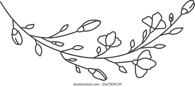 Flowers Branch Outline Vector Illustration