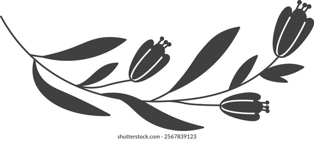 Flowers Branch Silhouette Vector Illustration