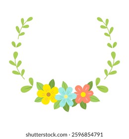 Flowers and branches decorative wreath border frame design element.	