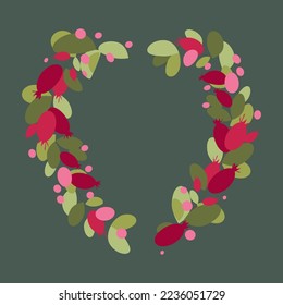 Flowers and branches heart frame vector illustration