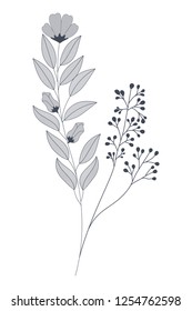 flowers with branches and leaves isolated icon