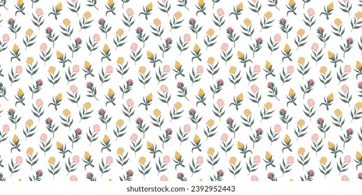 Flowers and branches of leaves. seamless pattern for print, textile, fabric. Hand drawn fashion illustration in soft colors
