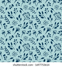 Flores y ramas sin fisuras, de fondo floral vectorial a mano