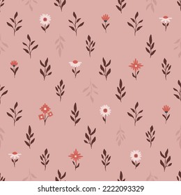 Flores y ramas. Diseño floral simple para papel de pared, textil, envoltura. Fondo decorativo. Patrón vectorial sin cable.