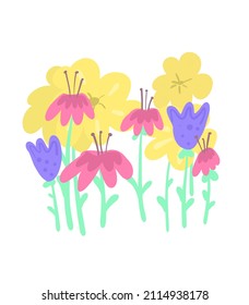 Flowers in bright colors. trend palette. Hand drawn style. illustration for postcards, magazines, web.